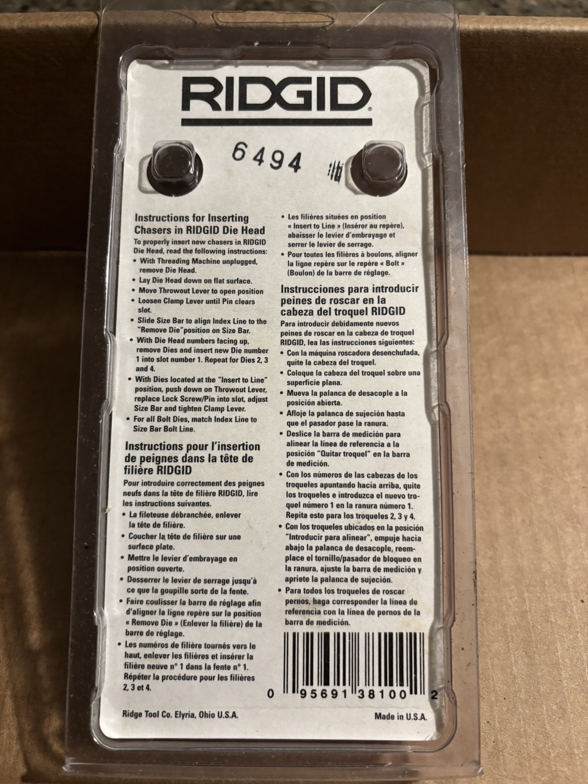 RIDGID 38100 1" - 2" NPT 65-R PIPE THREADING DIES HS RH FOR 65-R THREADERS