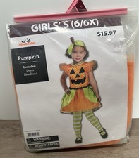 NEW Pumpkin Halloween Costume Girls Size Small 6/6X Dress Headband Set