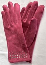New with tags Faux Suede Rose color  Rhinestone Gloves 67-reg