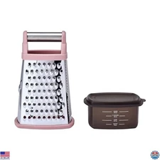 Stainless Steel 4-Sided Box Grater with 3-Cup Storage Container, Dishwasher Safe