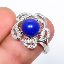 Lapis Lazuli Gemstone 925 Silver Plated White Rhodium Plated Ring Adjst R136 