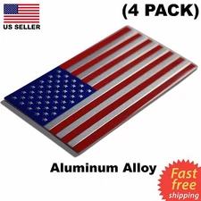 (4 PACK) ALUMINUM US Flag Sticker 3D Emblem Decal Patriotic USA 3.15"x1.75"
