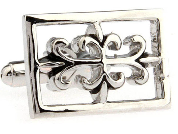 Unico Rettangolo Gotico Ispirato Argento Rodio Gemelli Da Gemelli Diretta - Immagine 2 di 4