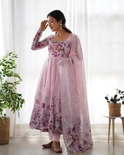 Stunning Fox Georgette Anarkali Gown Set with Dupatta  Pant   Fully Stitched