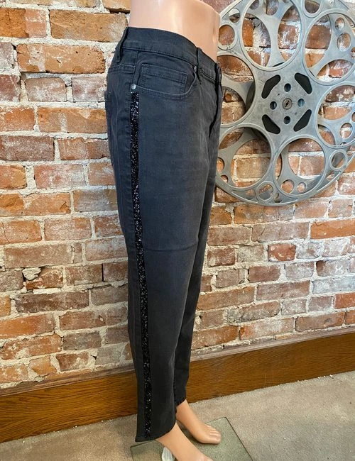 DG2 Diane Gilman Black Crystal Side Stripe Skinny Jean 14P Petite