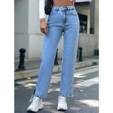 Side Slit High Waist Straight Jeans