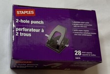 Staples Desktop 2 Hole Paper Punch Model 10575 Black with Silver Guide