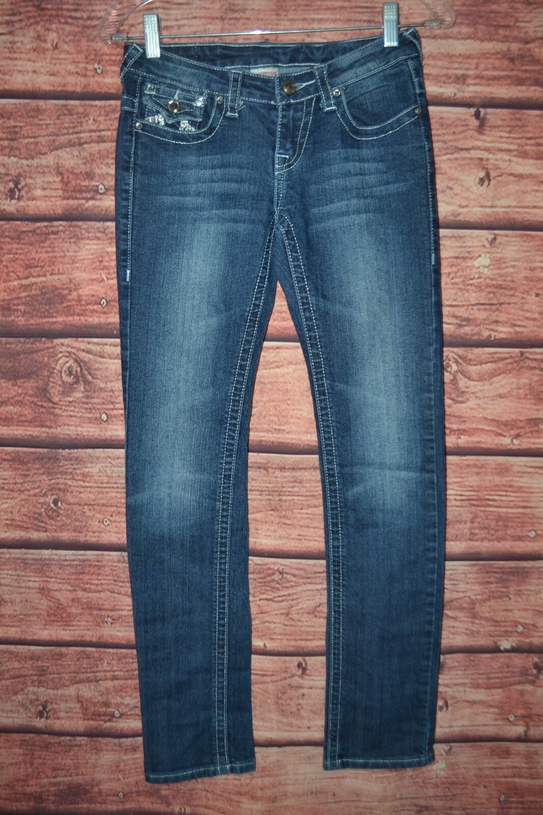 True Religion Women's Straight Joey Super T Thick Stitch "U" Blue Jeans Sz 26x30 thumbnail 4