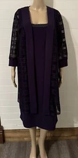Maya Brooke Lace Jacket & Dress Set Dark Purple Size 18 Formal Classy Office