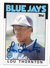 LOU THORNTON 1986 TOPPS AUTOGRAPHED SIGNED # 488 TORONTO BLUE JAYS