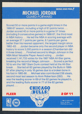 1987-88 Fleer MICHAEL JORDAN Sticker #2 Chicago Bulls SP HOF Very
