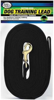 Four Paws Cotton Web Dog Training Lead Black 20 Feet