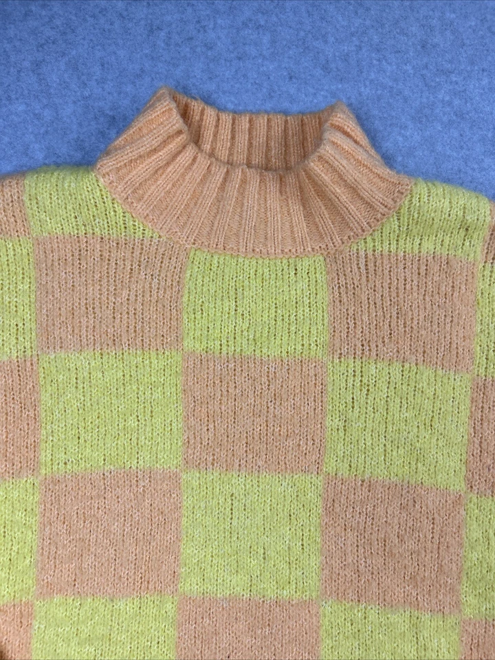 Suéter de manga larga MM My Michelle para dama X grande. Naranja y amarillo a cuadros Foto 3 de 4