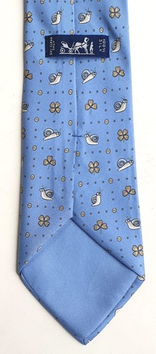 HERMÈS Paris orig. Vintage Krawatte 7875 UA 100% Seide blau Schnecken Klee - Bild 2 von 5