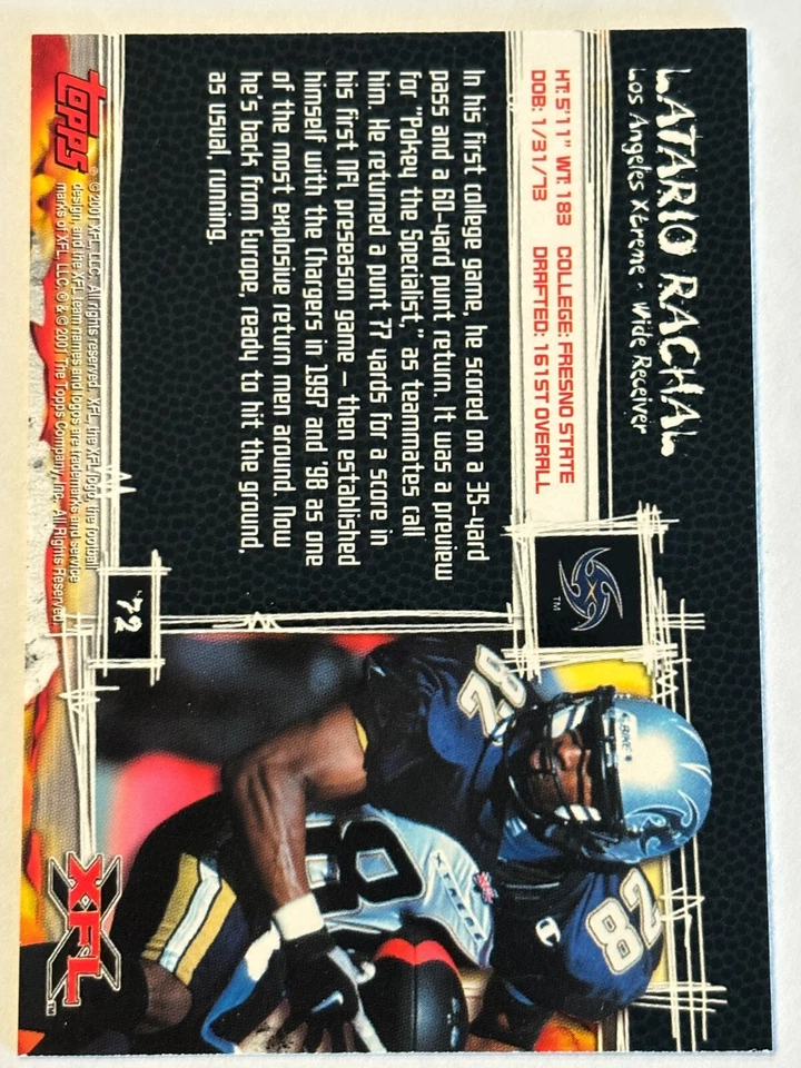 2001 Topps XFL #72 Latario Rachal Los Angeles Xtreme - Image 2 of 2