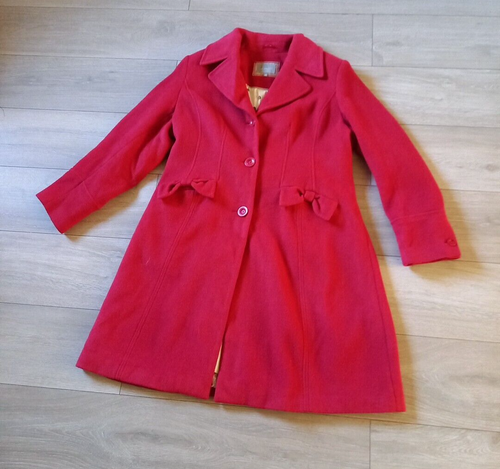 Per Una M&S Bow Trim 50% Wool Midi Coat Raspberry Pink Smart Casual Office UK18 - Picture 3 of 21