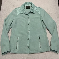 Carlisle Jacket Womens 12 Green Teal Wool Snap Button Front Chic Felted Pockets