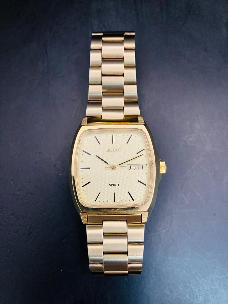 SEIKO WATCH SPIRIT 7N48-5000 QUARTZ GOLD STAINLESS STEEL DAY DATE
