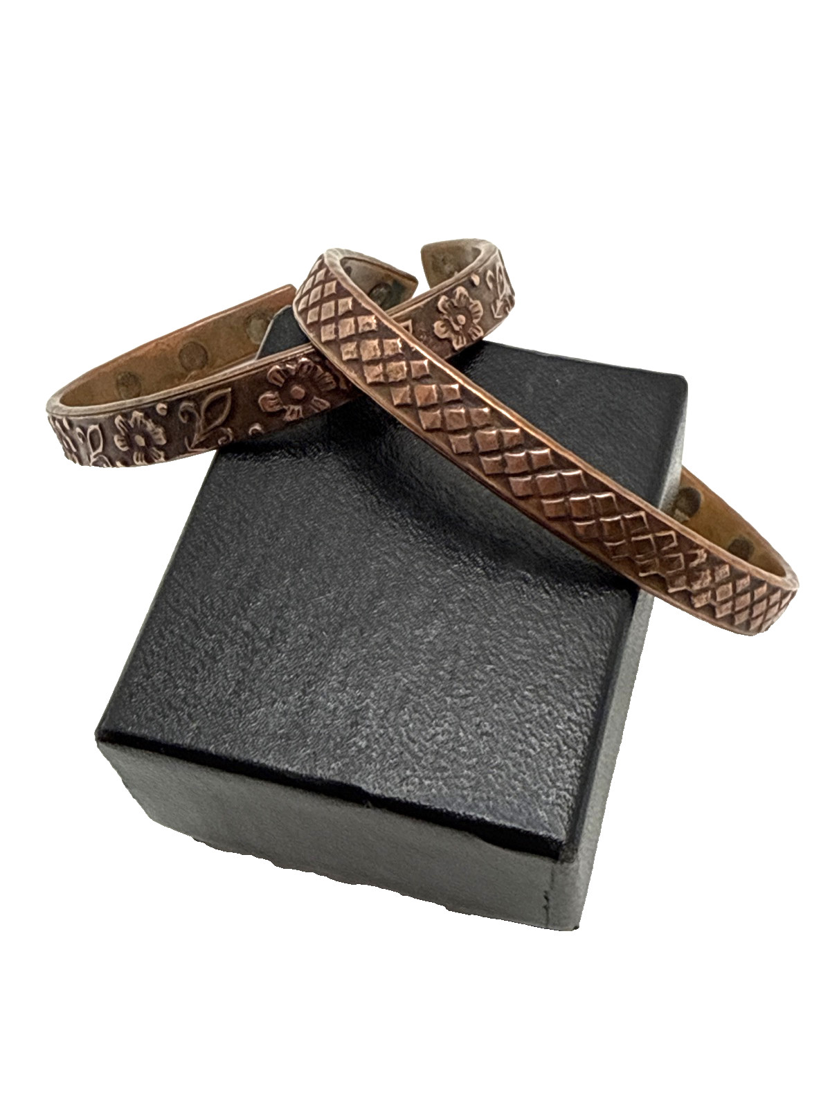 Solid Copper Cuff Bracelets Diamond and Floral Em… - image 2