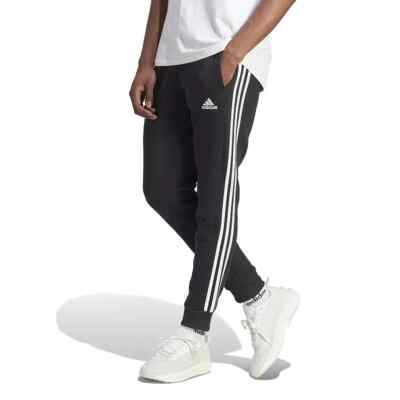 [NEW]! Adidas Men's Essentials Fleece 3-Stripes Tapered Cuff Sweater Pants Black