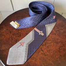 40s Vintage Fraternity Blue Pink White Geometric Motif Mens Necktie 49 x 2.5