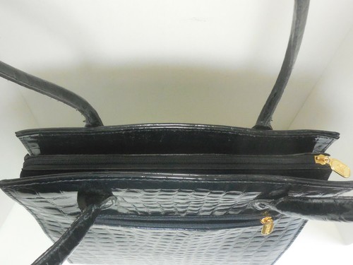 Large Rowena Paris / Milano Black Leather Alligator Embossed Birkin Purse - Picture 12 of 12