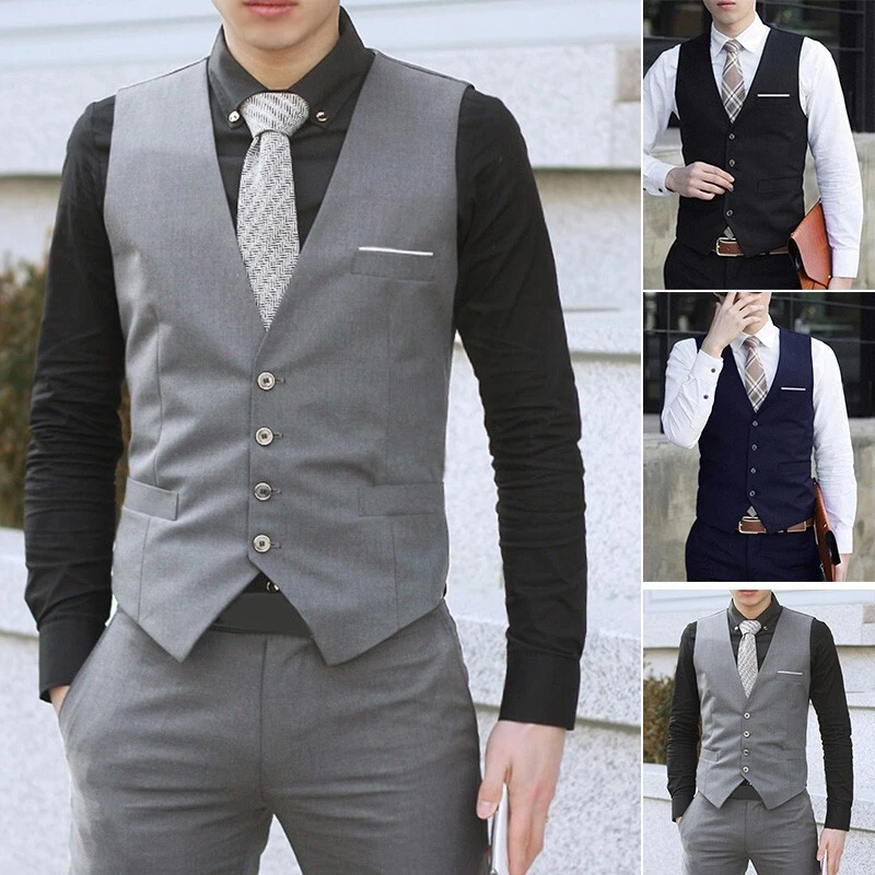 jovati Men's V-Neck Sleeveless Slim Fit Jacket Casual Suit Vests Formal  Layered Waistcoat Business Dress for Wedding 