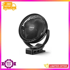 Xasla 10000mAh Clip-On Fan – USB Rechargeable, 4-Speed Quiet Fan for Camping/Hom