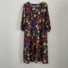 Talbots Dress Women 12 Fruit Print  Garden Party A-line 3/4 Sleeve Dark Romance