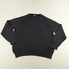 Polo Ralph Lauren Sweater Mens XL Black V Neck Pima Cotton Pullover Red Pony