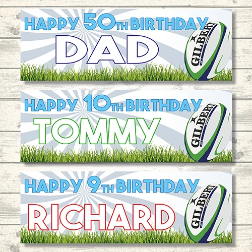 5 STAR BANNERS 2 PERSONALISED RUGBY BIRTHDAY BANNERS- ANY NAME - ANY AGE