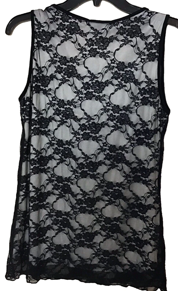 NUEVO CON ETIQUETAS SUZIE IN THE CITY Camiseta sin mangas superpuesta de encaje negro S Fairy Goth Dark Romantic Grunge Foto 2 de 4
