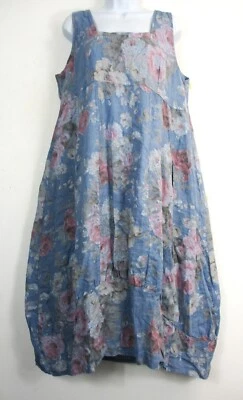 MADE IN ITALY Lagenlook 100% Linen Italian Summer Dress Pockets Sizes: One Size Regular 12-16
