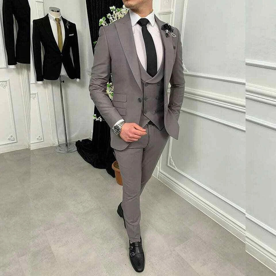 Mens 3 Piece Gray Suit Beach Wedding Slim Fit Prom Party Wear Dinner Coat  Pants | eBay