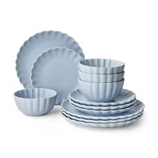Member's Mark 12-Piece Scallop Dinnerware Set Blue