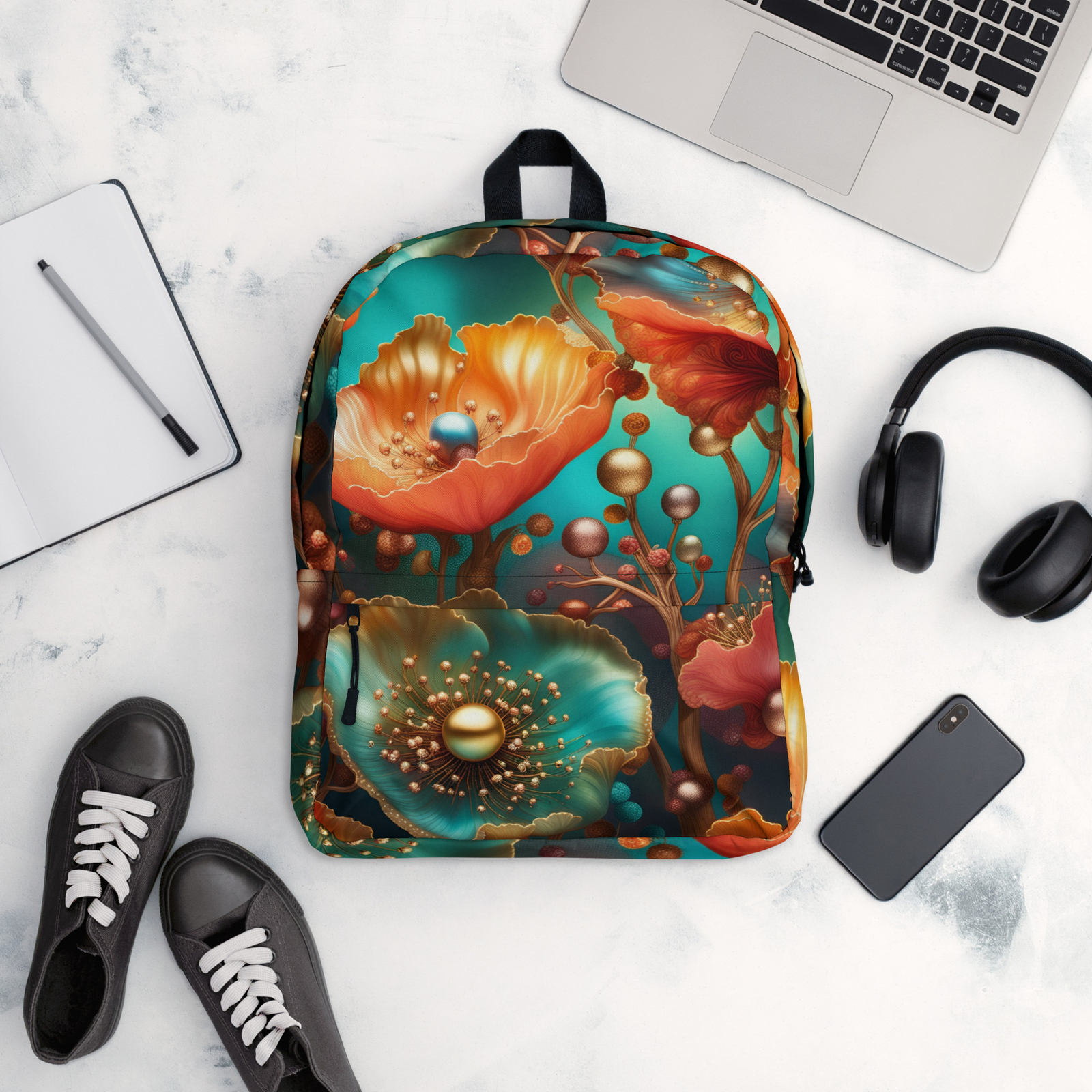 Floral Poppies Printed Laptop Backpack School Rucksack-image