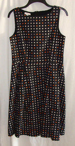 LL BEAN SIGNATURE Black/Multi-Color POLKA DOT FIT & FLARE DRESS Sz 6