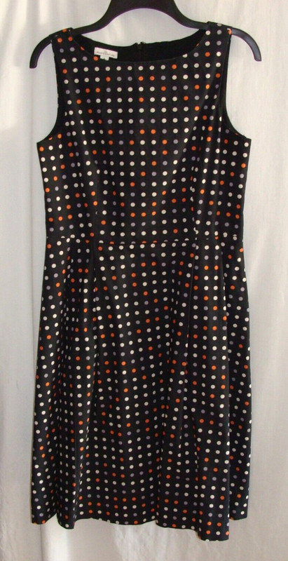 LL BEAN SIGNATURE Black/Multi-Color POLKA DOT FIT & FLARE DRESS Sz 6