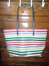 Kate Spade Large Tote Shoulder Bag Purse Striped Multicolor Zip Pockets inside