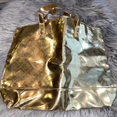 NEW Prai Beauty Gold Embossed Fleur de Lis Tote Bag Makeup Hair Organizer