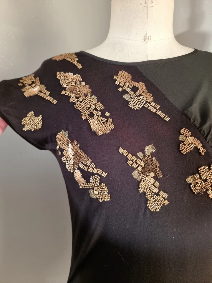 KOOKAI : SUPERBE TEE SHIRT NOIR SEQUINS DORÉS - Photo 4/4