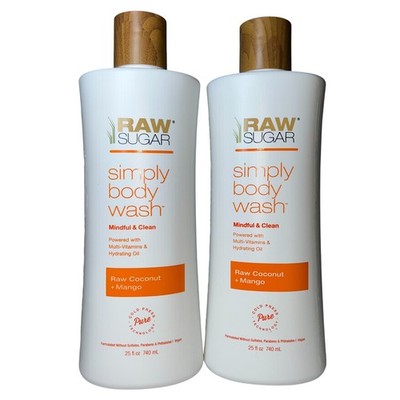 Raw Sugar Simply Body Wash Raw Coconut + Mango 25oz 2-Pack Cold Pressed NEW