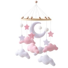 Gray Pink White Cloud Moon Themed Nursery Mobile,Crib Mobile for Baby Boys Gi...
