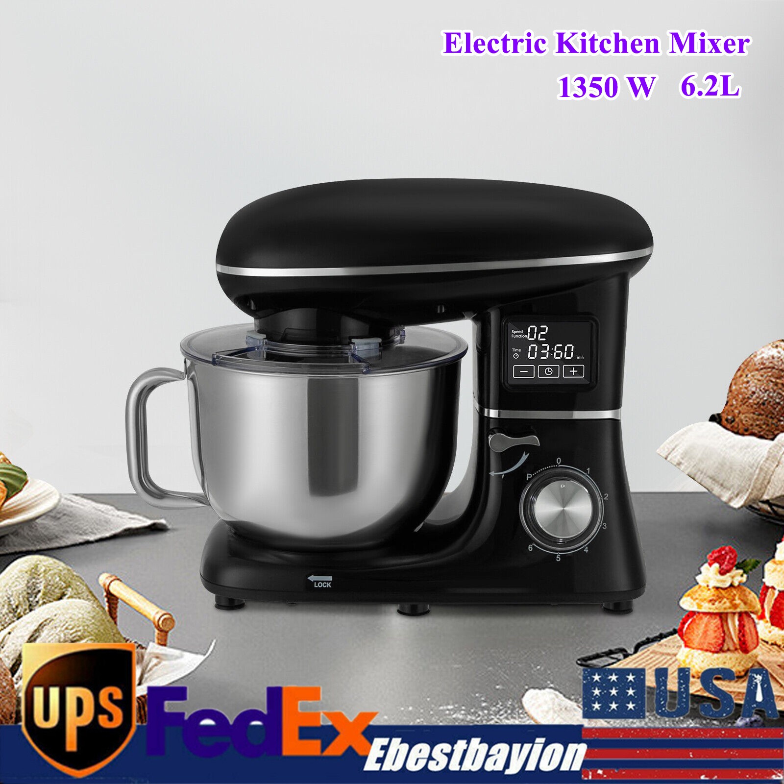 Commercial 6-Speed 6.5Qt Stand Mixer 1350W Dough Kneading Machine