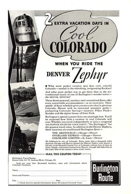 1938 Burlington Route: Cool Colorado Denver Zephyr Vintage Print Ad