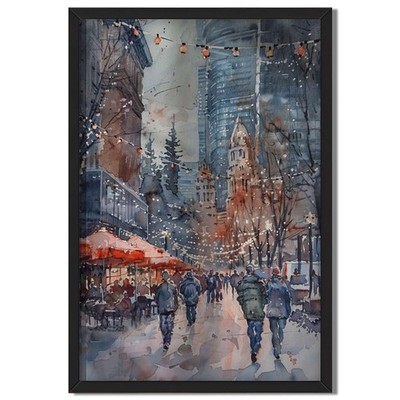 City Street Winter Evening Wall Art Canvas Oil Paintings Reproduction