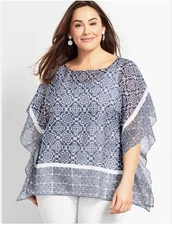 TALBOTS Floral Scroll Poncho Top Large/XL