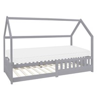 Kinderbett+Matratze Hausbett Bettgestell Rausfallschutz Grau 90X200 Cm Holzbett
