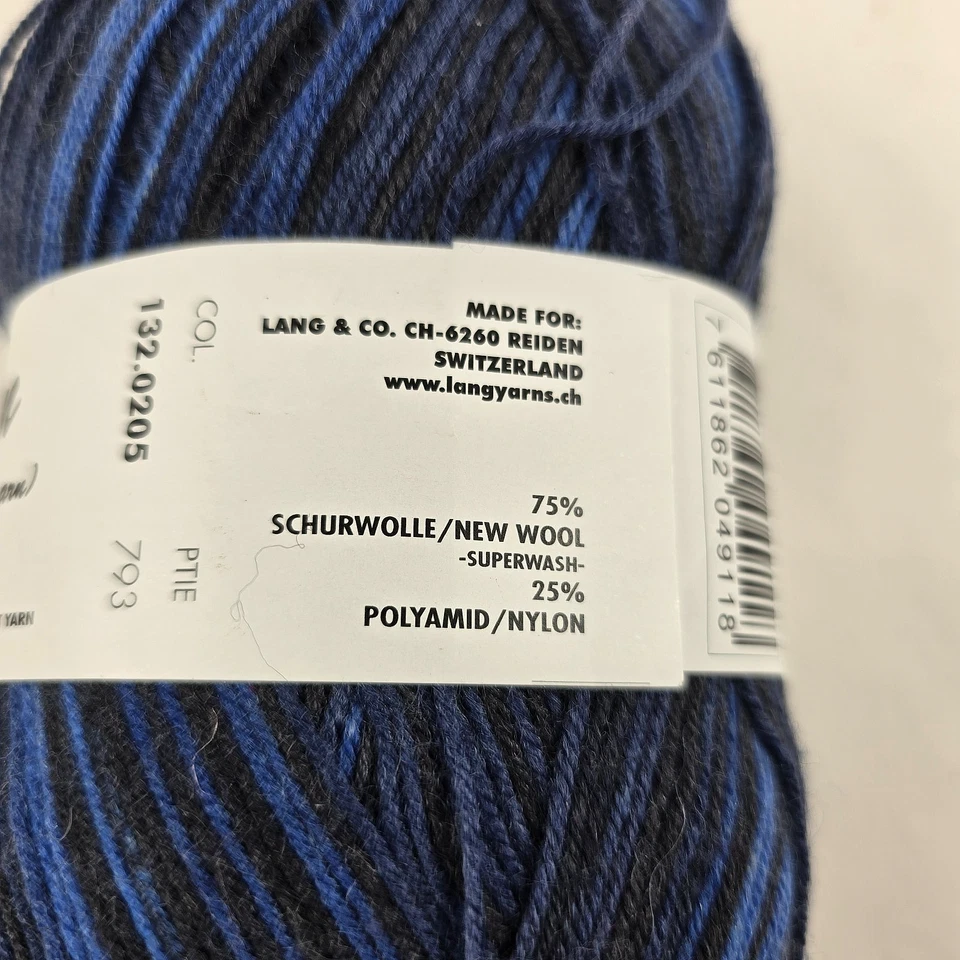 Skein Lang JaWoll Color Aktion Sock Yarn Superwash Wool Nylon Blues 459 Yd - Image 4 of 4