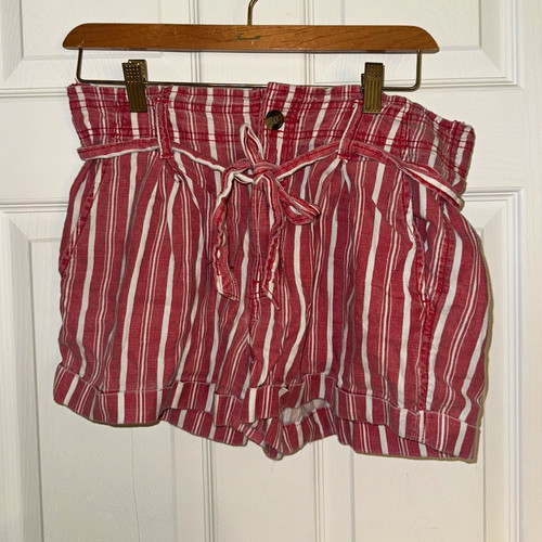 American Eagle Outfitters Women’s Striped Paperbag Linen Shorts Drawstring 8